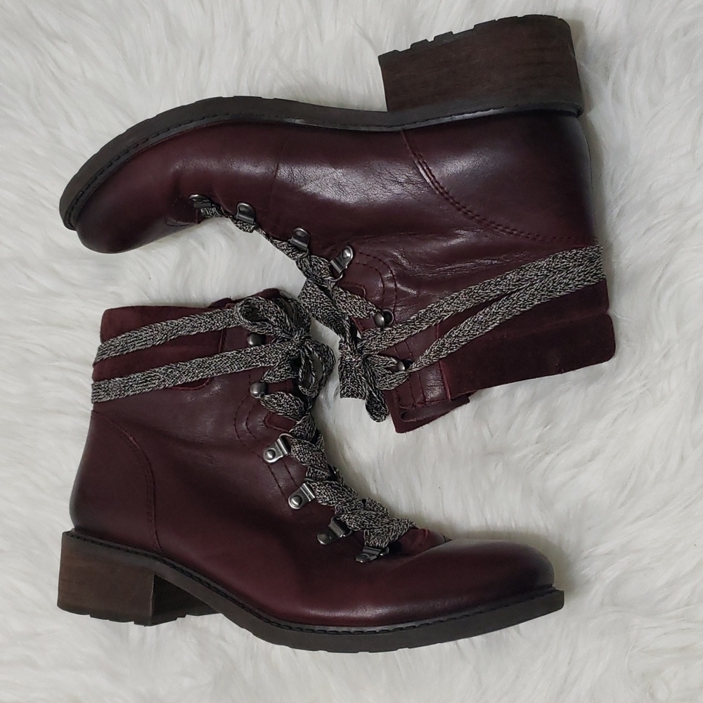 Women's Burgundy Lace-Up Ankle Boots